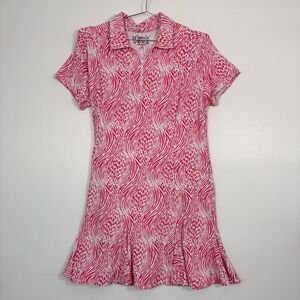 IBKUL Womens Golf Dress XL Pink White Zebra Print UPF 50+ Short Sleeve Tennis